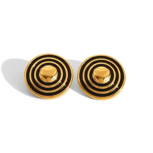 Vintage 18K gold plated heart earrings with black enamel shield design for women