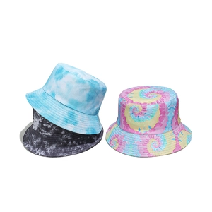 Women's summer tie-dye cotton bucket hats in various gradient colorful patterns