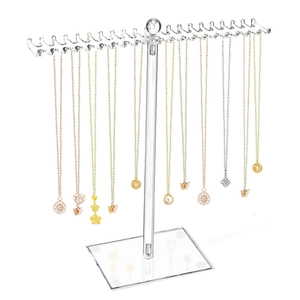 Clear acrylic necklace holder stand with bilateral hooks for jewelry organization