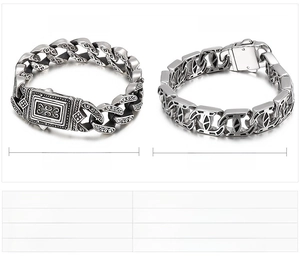 Detail specifications of punk stainless steel bracelets with dimensions and weight data