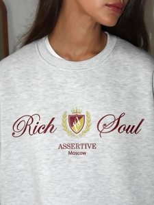 Oversized γκρι φούτερ με έμβλημα Rich Soul και μαλακή επένδυση fleece για άνεση