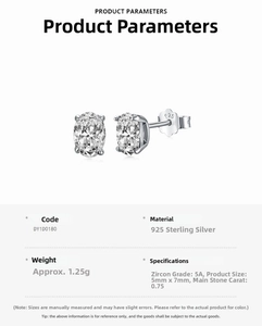 Detailed specifications of 925 sterling silver stud earrings with 5x7mm 5A cubic zirconia