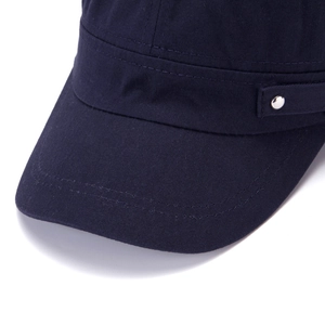 Classic navy blue flat top military cap with cotton canvas texture and metal rivets