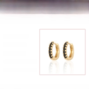 Detailed spec sheet for 12mm gold filled hoop earrings with black zircon stones