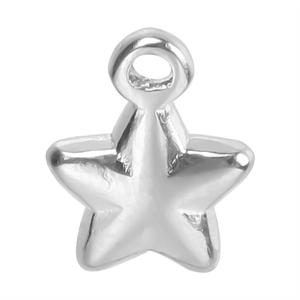 Macro shot of polished silver star-shaped stainless steel pendant with connector ring