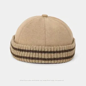 Retro-Khaki-Vermieter-Hut mit gestreiftem Strickbesatz für einen klassischen Unisex-Look