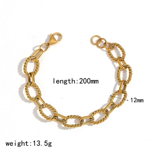 Hip hop 18k gold plated chunky twist chain bracelet with mixed oval rings for men and women