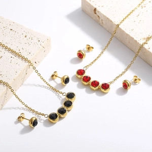 Collana In Acciaio Inossidabile Strass Orecchini Moda Geometrico Tondo Gioielli Per Donne Catena Clavicola
