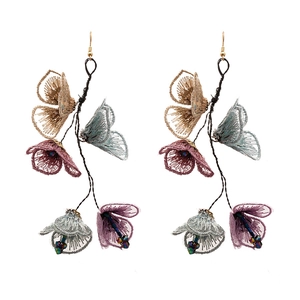 Elegant bohemian floral tassel earrings with colorful lace petals and gold hooks