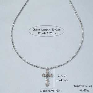 Silver cross texture pendant necklace for men with 50+7cm chain and punk style design