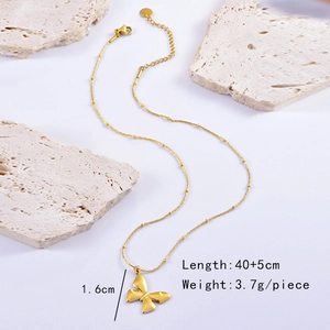 Detailed view of a gold butterfly pendant necklace with precise size and weight dimensions