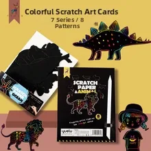 Detailed set of colorful animal scratch art cards for kids with plastic stylus and 8 patterns