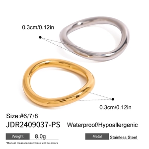 Irregular wavy stainless steel rings in gold and silver finish for women, 0.3cm width