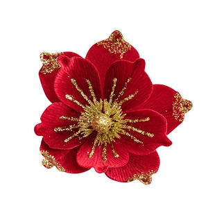 Luxurious red velvet Christmas flower with gold glitter edges for tree decoration