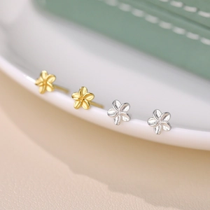 S999 Sterling Silver Flower Stud Earrings For Women Minimalist Tiny Simple Five Petal Earrings Jewelry Fine Silver Earring