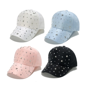 Women Baseball Cap Polyester With Metal Star Rivets Rhinestones Sparkling Trendy Streetwear Adjustable