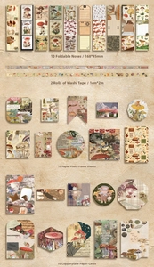 Detail of vintage mushroom stationery set including washi tape and card set
