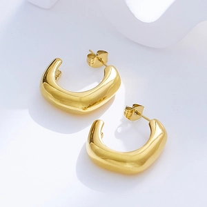 Minimalist gold-plated thick U-shaped hoop earrings with a high-polished mirror finish