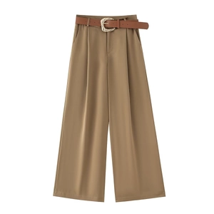 Pantalon Femme Taille Haute Jambe Large Avec Ceinture Texture Satinée Pantalon Droit Élégant Décontracté