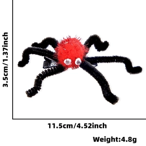 Detailed size specifications for Halloween spider hair clip with red plush and black legs