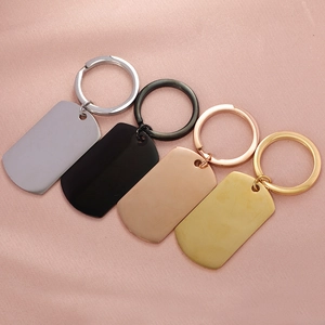 Military Dog Tag Keychain Polished Stainless Steel Blank Rectangle Pendant Key Ring Accessories Simple Minimalist Style