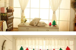 Red and green felt Christmas tree banner and tabletop ornaments for holiday decoration