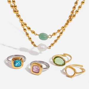 Conjunto Joyas Acero Inoxidable Con Perla Artificial Piedra Natural Circonita Cuadrada Anillo Geométrico Y Collar Cadena Bolas Mujer