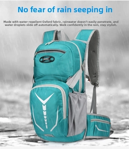 Detail view of waterproof oxford fabric and reflective stripes on cycling backpack