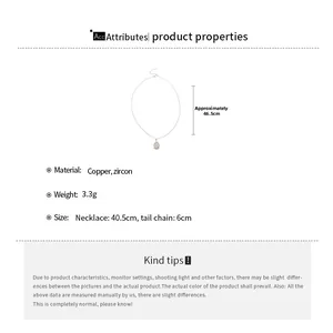 Technical specifications for copper zircon necklace with petal pendant and chain dimensions
