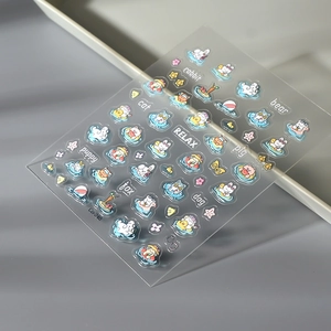Detailed macro shot of 5D jelly-like bunny and animal embossed 3D nail art stickers