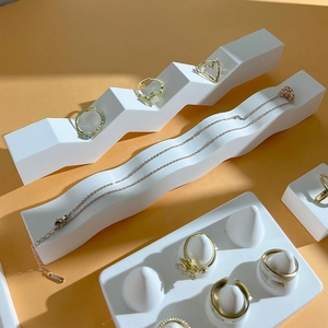Minimalist white geometric plaster jewelry display stands set for rings and necklaces