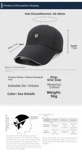Tableau des tailles avec visière de 11cm et tour de tête ajustable de 56-60cm pour casquette