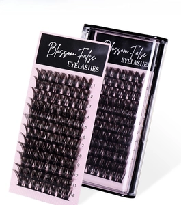 Detailed view of 12 rows of DIY cluster lash extensions in professional tray packaging