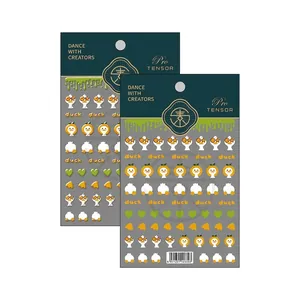 Duck themed 5D embossed nail art stickers with cute heart patterns and yellow duck designs