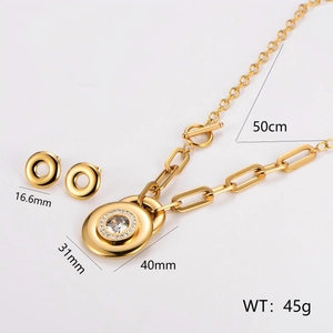 Stainless steel paperclip jewelry set with crystals including necklace and earrings