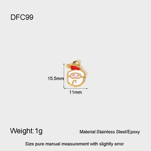 Detail view of Santa Claus charm with size specs 15.5x11mm in gold stainless steel