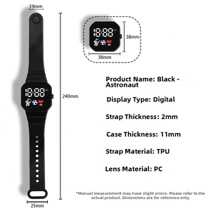 Detailed size specifications for astronaut LED digital watch with TPU strap dimensions