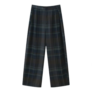 Pantalon décontracté à carreaux pour femmes avec motif tartan classique bleu et vert