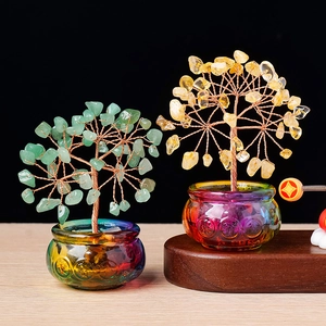 Natural crystal money tree set with aventurine and citrine in rainbow coin basins