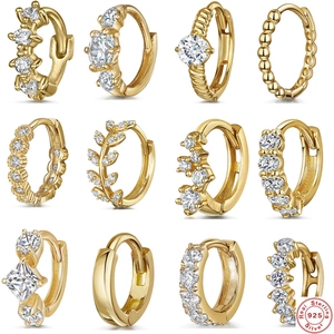 925 Sterling Silver Huggie Hoop Earrings Gold Plated Cubic Zirconia Small Cartilage Piercing Jewelry For Women Minimalist