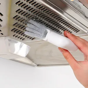 2-in-1 detachable window groove cleaning brush with gray fiber head on white handle