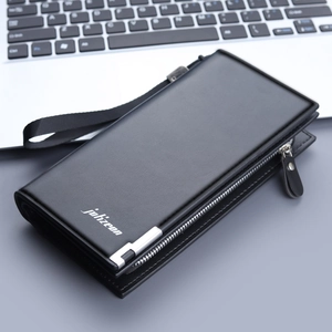 Men Long Wallet Clutch Bag PU Leather Large Capacity Multi-Functional Zipper Card Slots With Wrist Strap Business Casual