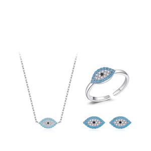 S925 sterling silver evil eye jewelry set with turquoise beads and micro-set crystals