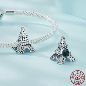 925 sterling silver Eiffel Tower charm with white zircons on mesh bracelet