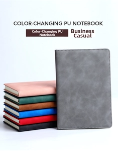 Vertical display and stack of multi-color A5 PU leather notebooks for office