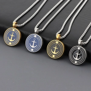 Detail showing nautical anchor necklaces in four color combinations with rope-textured edges