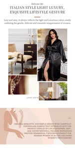Detail of a black silk satin robe for women showing glossy fabric and long sleeves