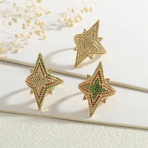 Luxurious 18K gold starburst rings with sparkling zircons and colorful gemstones