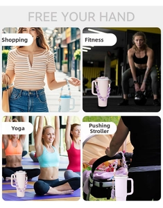 Daisy silicone water bottle lanyard shown in gym, yoga, and outdoor lifestyle scenes