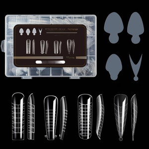 Macro detail of 288pcs polygel nail forms set with 4 shapes and scale markings